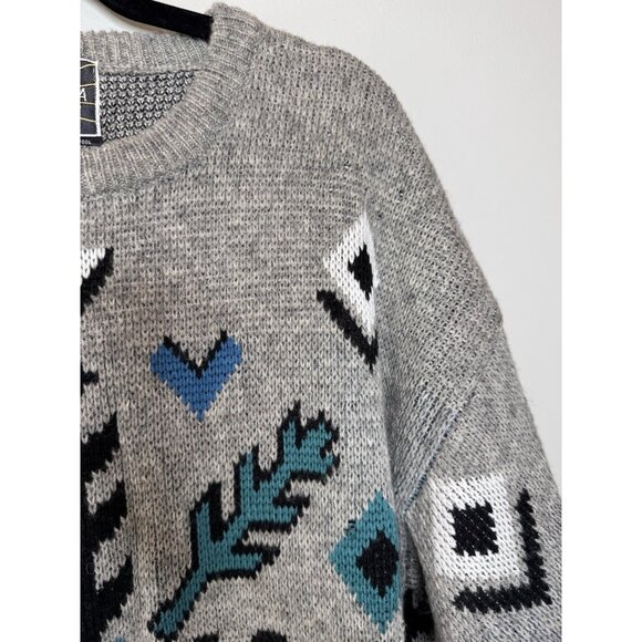 VTG 70s Tyrolia HEAD Pullover Ski Wool Sweater Men L Aztec Southwest Gray READ - Picture 8 of 15